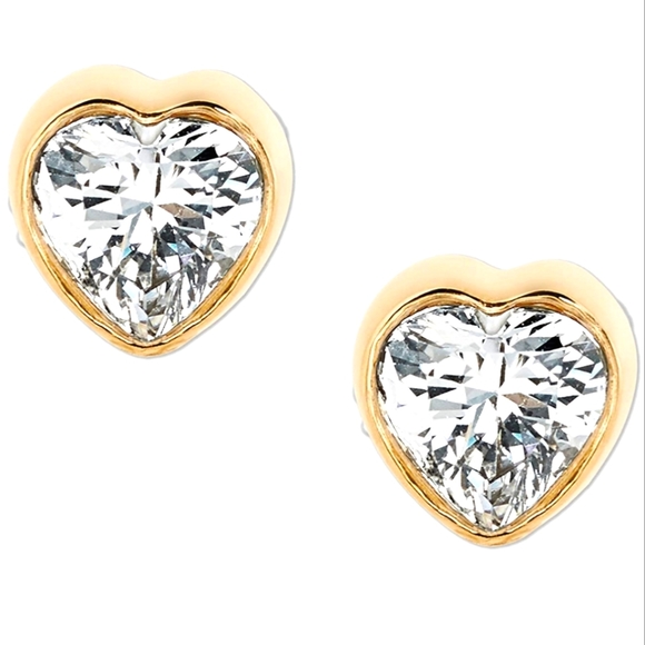 MK Signature Logo Engraved Heart Studs Gold-tone NIB Style# MKJX7792 - Picture 5 of 16